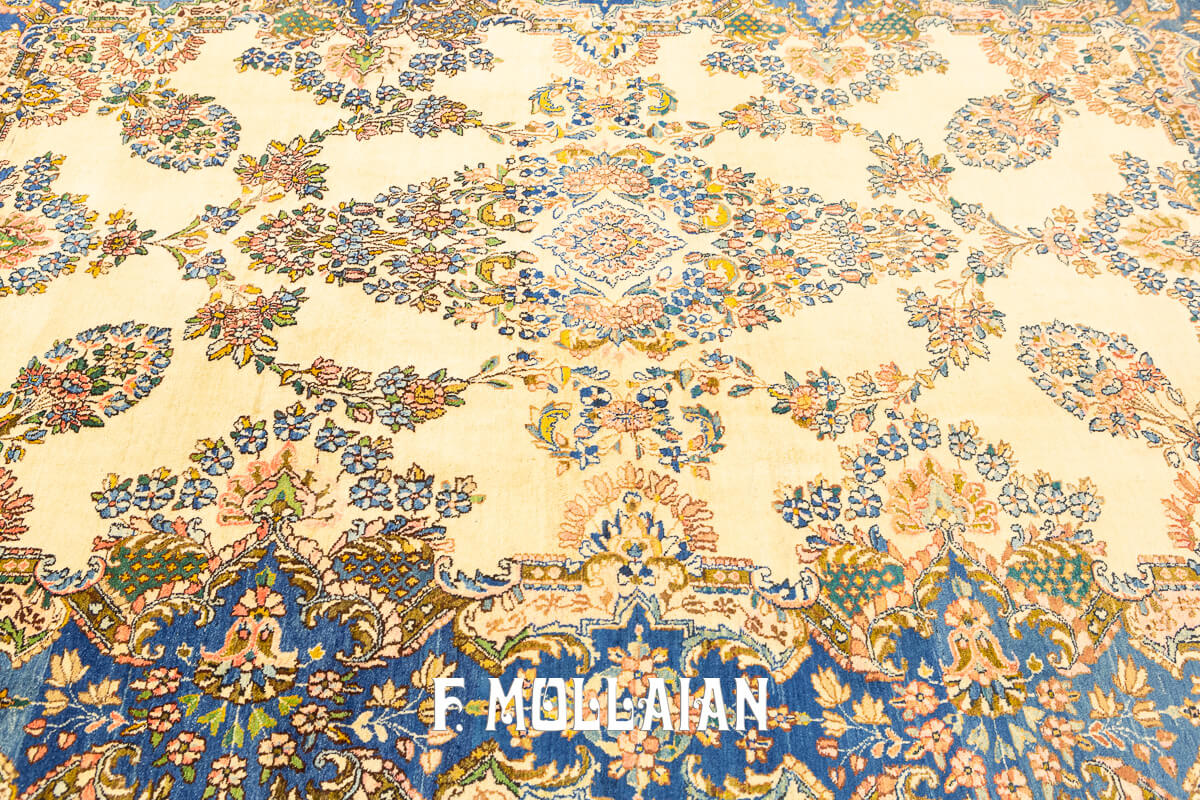 Antique Kerman Rug Floral Design Beige Field n°:17725766